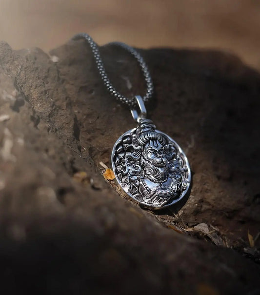 Hanuman Ji Oxidized Silver Pendant With Chain